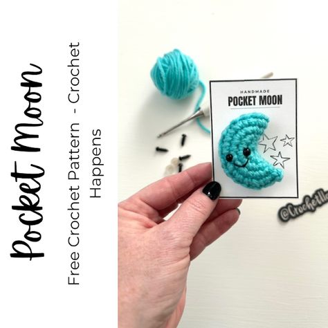 Pocket Moon - Free Crochet Pattern - Crochet Happens Mini Moon Crochet Pattern Free, Crochet Moon, Crochet Business, Mini Moon, Magic Circle, Black Crochet, Thread Crochet, Craft Business, Handmade Business