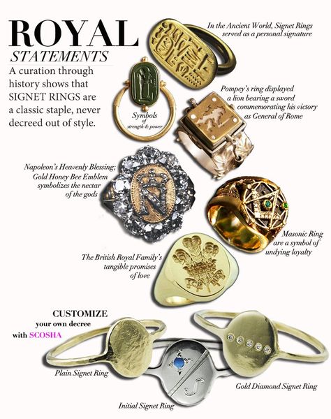 Signet Rings Throughout History Purity Ring, Jewellery Design Sketches, Signet Rings, Symbolic Jewelry, Ring Displays, Funky Jewelry, Jewelry Lookbook, Jewelry Photography, Pinky Ring