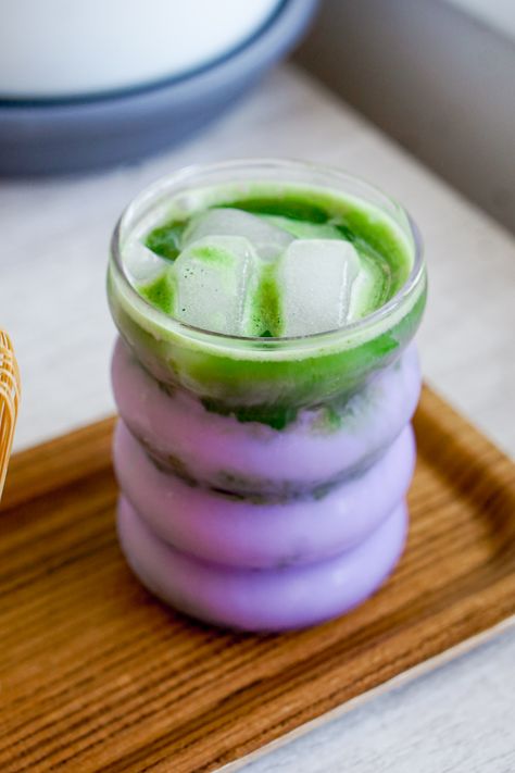 Ube Drink Recipes, Ube Matcha Latte, Ube Latte Recipe, Ube Latte, Marshmallow Drink, Ube Extract, Filipino Food Dessert, Matcha Latte Recipe, Matcha Drink