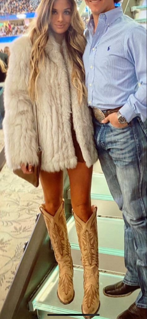 Fur Coat And Cowboy Boots, Fur Coat Cowboy Boots, Western Winter Fashion, Fluffy Coat, Boots Outfit, Muted Colors, Cowgirl Boots, Fur Jacket, Rodeo