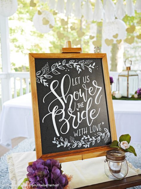 Bridal Shower Chalkboard, handlettered via @jocieopc Bridal Shower Chalkboard, Creative Bridal Shower Ideas, Outdoor Bridal Showers, Bridal Shower Inspo, Bridal Shower Planning, Spring Bridal Shower, Bridal Shower Inspiration, Bridal Shower Centerpieces, Bridal Shower Diy