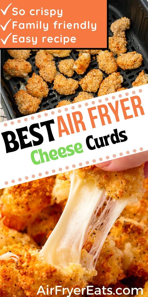 Air Fryer Cheese Curds, Fried Cheese Curds Recipe, Homemade Cheese Curds, Deep Fried Cheese Curds, Fried Cheese Bites, Cheese Curds Recipe, Air Fryer Cheese, Fried Cheese Curds, Air Fryer Recipes Snacks