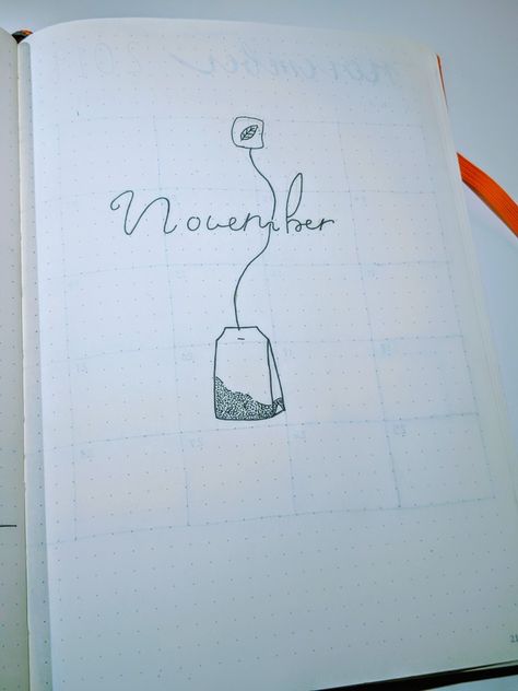 November bullet journal cover title page tea bag cozy fall Autumn November Spread Bullet Journal, November Bullet Journal Cover, Journal November, November Bullet Journal, Bullet Journal Titles, Bullet Journal Cover, Hello November, Journal Cover, Reading Journal