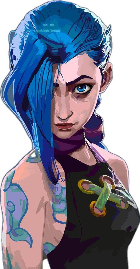 ArtStation - jinx arcane art by hiboart, hiboartwork Jinks Arcane Drawing, Jinx Arcane Coloring Pages, Jinx Arcane Tattoo Reference, Arcane Painting Ideas, Jinks Arcane Fanart, Jinx Watercolor, How To Draw Arcane Art Style, Arcane Art Study, Jinx Arcane Reference