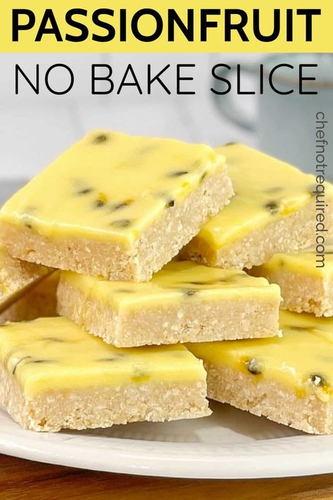 Fruit Slice Recipe, No Bake Slice, Fruit Squares, Condensed Milk Recipes Easy, Passionfruit Slice, Vegan Bars, No Bake Slices, Passionfruit Recipes, Rice Bubbles