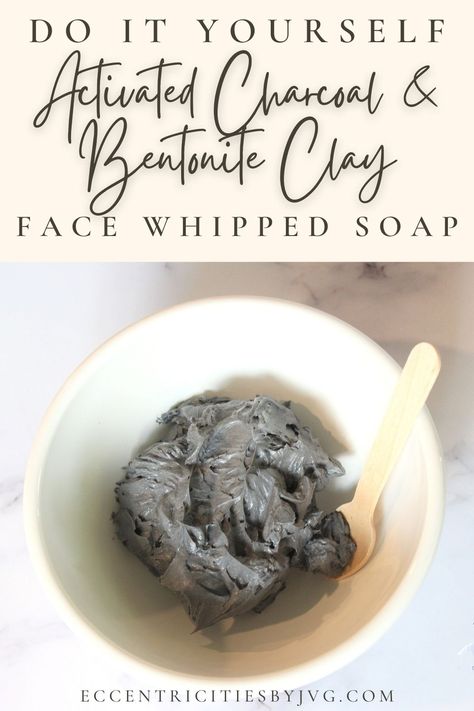 Learn how to make this super easy yet wonderful facial whipped soap in just a few minutes. Full of great ingredients including activated charcoal and bentonite clay this facial soap will leave your skin glowing and refreshed. The activated charcoal and bentonite clay are perfect for a deep clean and are also great mild exfoliants. You will fall in love with this wonderful facial whipped soap. Facial Soap Recipe, Whipped Soap Diy, Charcoal Face Soap, Diy Activated Charcoal, Charcoal Face Wash, Cold Process Soap Recipes, Body Butters Recipe, Diy Lotion, Homemade Lotion