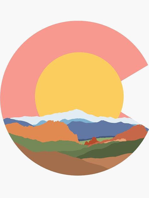 "Garden of the Gods Colorado Design" Sticker by parislexi | Redbubble Colorado Clipart, Colorado Illustration, Colorado Stickers, Colorado Artwork, Peach Tattoo, State Tattoos, Garden Of The Gods Colorado, Colorado Design, Colorado Art