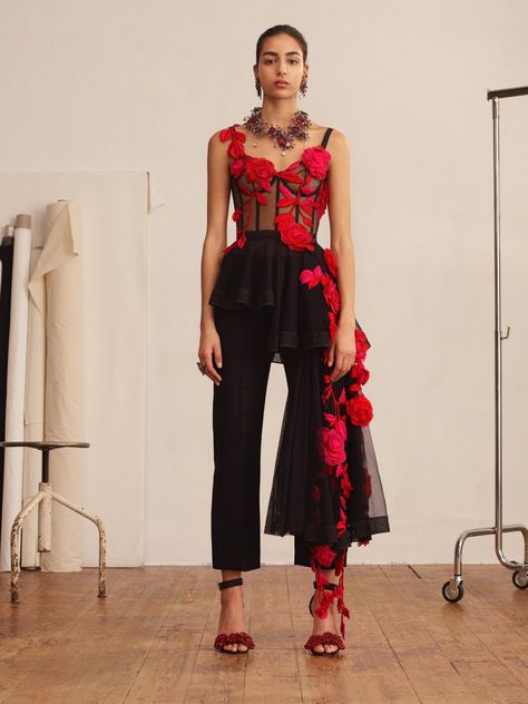 Asymmetrical Corset, Mcqueen Fashion, Rose Embroidery, Black Features, Wild Rose, Embroidery Fashion, Marchesa, Embroidery Dress, Elie Saab