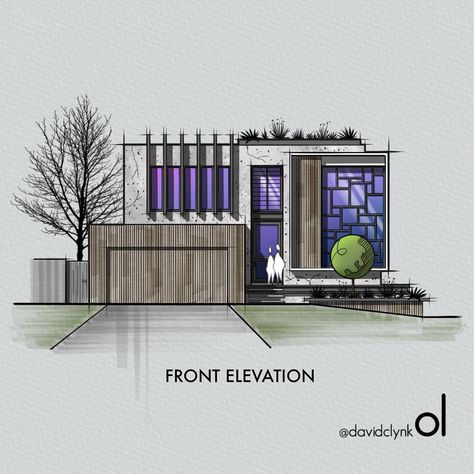 Slope House Design, Interior Design Sketchbook, Architecture Design Presentation, Slope House, Interior Design Student, Elevation Drawing, Small House Elevation, Facade Architecture Design, Architect Design House