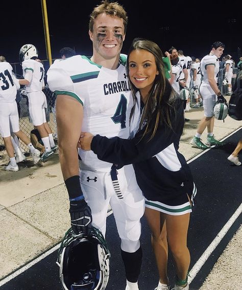 Cheer Pics With Boyfriend, Cheerleader And Boyfriend Pics, Sideline Cheer Hairstyles, Football And Cheerleader Couples, Cheerleader Couple, Football Cheerleader Couple, Football Bf, Cheer Couples, Cute Couples Football