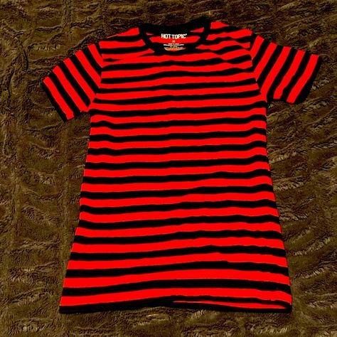 Red and black striped T-shirt Striped T Shirt, Red And Black, Hot Topic, Black Stripes, Shirt Shop, Red, T Shirt, Closet, Clothes