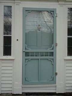 Benjamin Moore Stratton Blue - I like how this shows the storm door and internal door both painted. I think this is what I would do for maximum effect - otherwise it's just another white storm door over the door. Benjamin Moore Stratton Blue, Facade Makeover, Front Door Entrance Ideas, Stratton Blue, Painted Screen Doors, Entryway Paint, Entryway Paint Colors, Front Door With Screen, Wythe Blue