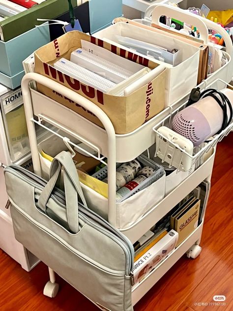 Rolling Utility Cart, Study Desk Decor, Art Studio Room, Basket Organizer, Storage Trolley, Study Room Decor, Room Desk, Utility Cart, Studio Room