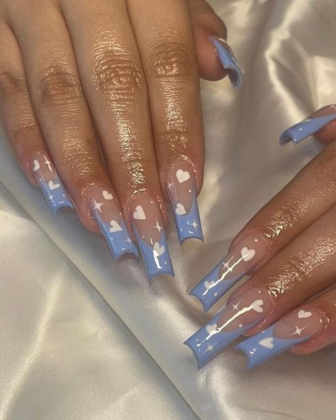 nashville, tn luxury nailtechˏˋ°•*⁀➷ on Instagram: "dreamy 🌙 _____ service: full french set _____ #nashvillenails #kiaraskynails #teamvalentino #nailsdesign #kawaiinails #frenchies #frenchnails #nails #nashvillenailtech #hellokittynails #nailsart #frenchtips #pink" Birthday Nail Set Ideas Leo, Blue Acrylic Nails, French Tip Acrylic Nails, Classy Acrylic Nails, Pretty Gel Nails, Unique Acrylic Nails, Square Acrylic Nails, Pretty Acrylic Nails, Nails Inspo