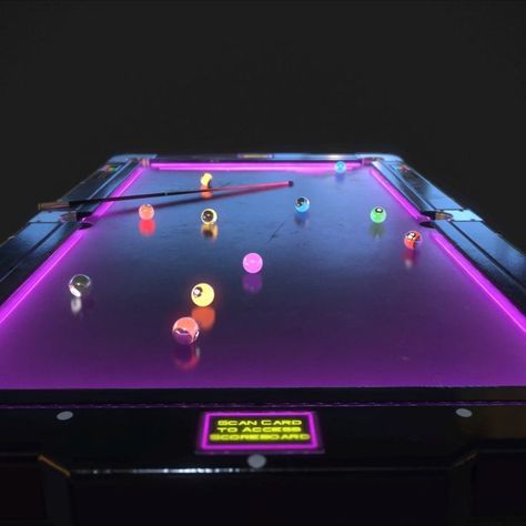 Pool Table with Neon Balls Unique Pool Tables, Cool Pool Tables, Pool Table Diy, Pool Table Room Ideas, Pool Table Game Room, Diy Pool Table, Pool Table Design, Pool Table Games, Arcade Bar