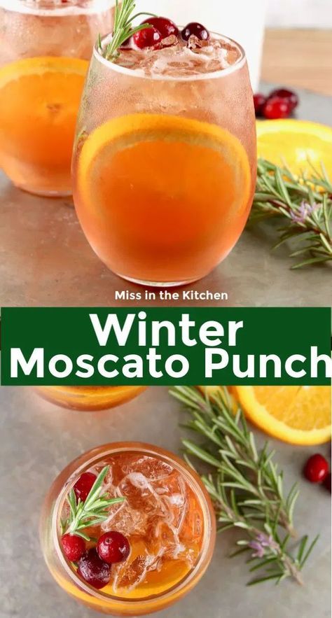 Winter Moscato Punch is a great party cocktail for holiday dinners and parties. Made with just a few ingredients, this sangria is easy to make ahead of the party. Moscato Punch, Christmas Drinks Alcohol Recipes, Christmas Drinks Alcohol, Pitcher Cocktails, Kitchen Handmade, Jello Shot, Holiday Punch, Kitchen Christmas, Jungle Juice