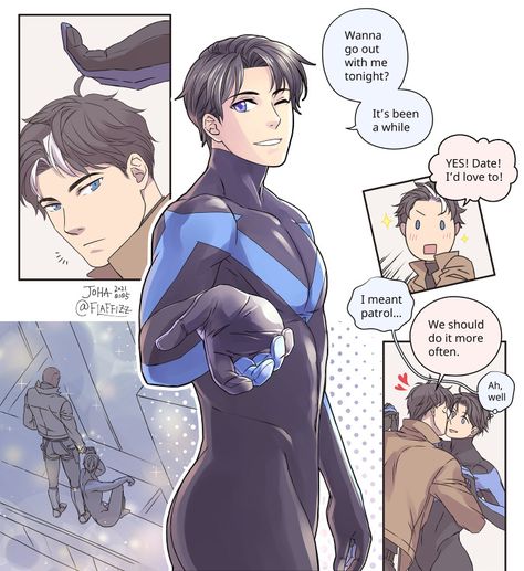 Joha's Sketchbook Jaydick Comic, Genderbend Nightwing, Nightwing Fanart Cute, Nightwing Sketch Art, Jaydick Fanart, Nightwing Hot Art, Rooftop Date, Batfamily Fanart, Nightwing And Oracle