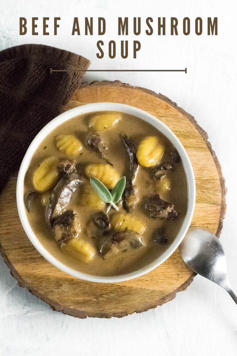 Beef and Mushroom Soup recipe. Leftover Beef, Mushroom Soup Recipes, Beef Chuck Roast, Wild Rice Soup, Italian Soup, Beef Stew Meat, Tender Beef, Gnocchi Recipes, Simple Sandwiches