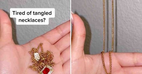 My necklaces used to always get so tangled – here’s how to get the knot out in seconds - NewsBreak Tangled Necklace, Knot Out, Girl Tips, Women Names, The Knot, Tangled, Beauty Tips, Life Hacks, Beauty Hacks