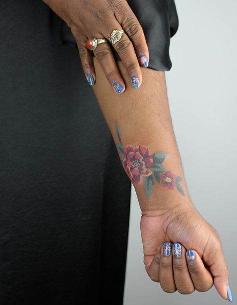 Watercolor Tattoo Dark Skin, Colored Tattoos On Brown Skin, Color Tattoos On Dark Skin, Black People Tattoos, Dreamer Trilogy, Small Colorful Tattoos, Matching Bff Tattoos, Matching Bff, Tattoos Inspo