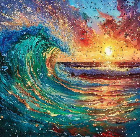 Wave Bubbles 🫧 🌊🎨 Artwork: Jona Morales #ocean #surfart #waveart #oceanminded #oceanart #sunrise #art #nature #surf #surfart #surfbreak #surfculture #shaka #abstract #artnouveau Art Aethstetic, Beach Aesthetic Art, Ocean Painting Ideas, Sea Abstract Painting, Abstract Beach Art, Wave Artwork, Waves Aesthetic, Surfing Art, Ocean Art Painting