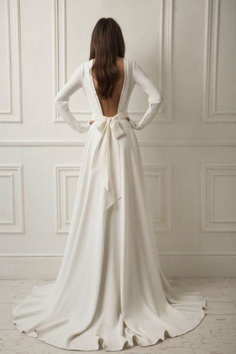 Baju Kahwin, Crepe Wedding Dress, Bow Wedding Dress, Back Wedding Dress, Wedding Dress Trends, Long Sleeve Wedding, Yes To The Dress, Dresses Elegant, Wedding Dress Long Sleeve