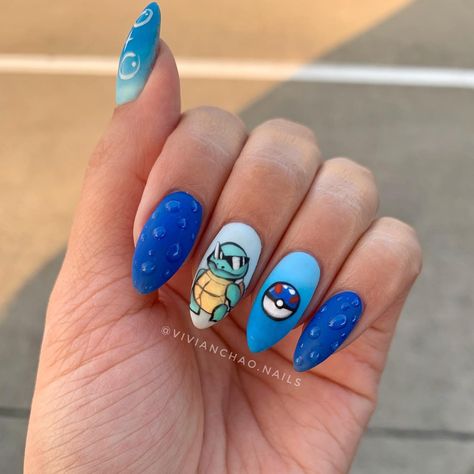 #squirtle squad🕶💦 Booking in my bio :)) • • #nailtech #handpainted #pokemonnails #squirtlenails #squirtlesquad #handpaintednailart… | Instagram Squirtle Nails, Pokemon Nails, Squirtle Squad, Painted Nail Art, Cute Pokemon, Nail Tech, Pokemon, Nail Art, Hand Painted