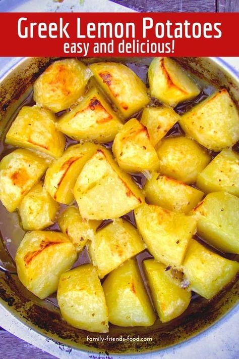 Simple Greek lemon & garlic potatoes are like sunshine in a bowl! Golden, garlicky Greek lemon potatoes are an easy and delicious side dish for the summer or any time of year. Full of Mediterranean flavours! #potato #sidedish #Greekfood #easyrecipe #recipe #vegan #vegetarian #summerfood #food #deliciousfood #yummy Easy Greek Lemon Potatoes, Easy Greek Potatoes Recipe, Lemon Greek Potatoes, Greek Lemon Potatoes, Potatoes Easy, Greek Potatoes, Lemon Potatoes, Kosher Recipes, Jewish Recipes