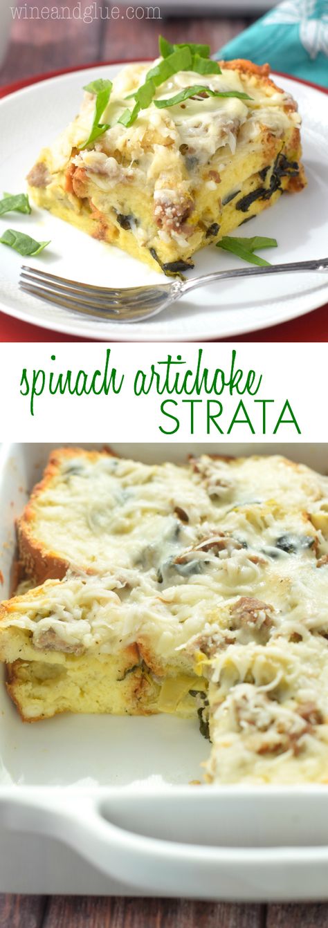 This Overnight Spinach Artichoke Strata makes for a delicious breakfast casserole ready to throw in the morning! Strata Recipes, Delicious Breakfast Casserole, Brunch Eggs, Spinach Artichoke, Delicious Breakfast, Breakfast Brunch Recipes, Breakfast Treats, Boutique Chic, Breakfast Dishes