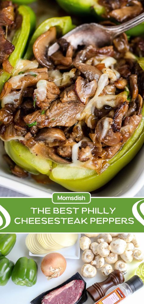 Cheese Steak Stuffed Peppers, Steak Stuffed Peppers, Philly Cheese Steak Stuffed Peppers, Cooking Stuffed Peppers, Philly Cheesesteak Stuffed Peppers, Cheesesteak Stuffed Peppers, Pepper Recipe, Chicken Fajita Recipe, Cheese Stuffed Peppers