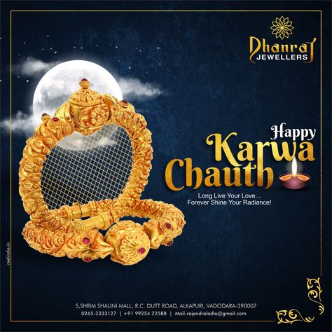 Karva Chauth Wishes, Happy Karwa Chauth Images, Karwa Chauth Gift, Happy Karwa Chauth, Jewellery Advertising, Gold House, Crayon Painting, Karva Chauth, Social Media Advertising Design