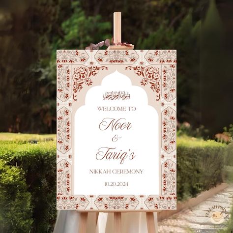 Welcome your guests with this beautiful and elegant beige and red Mughal Nikkah Welcome Sign!! Can also be customized for any other event! Dua E Khair, Baat Pakki, Islamic Wedding, Printed Invitations, Wedding Sign, Print Store, Gift Registry, Wedding Signs, Welcome Sign