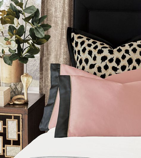 Eastern Accents Pillows, Black Beige Bedroom, Contemporary Glam Bedroom, Black And Pink Bedroom, Animal Print Bedding, Comforters Bed, Designer Bedding, Glam Bedroom, Girls Dorm Room