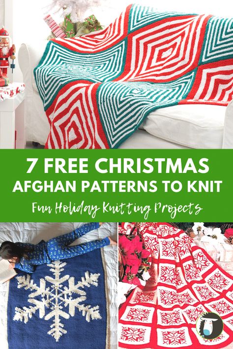 Time to get knitting for the holidays! 7 Free Christmas Blanket and Afghan Knitting Patterns including snowflakes, stars, stripes and mitered projects! #christmas #knitting #holiday #knits #free #knitting patterns Afghan Knitting Patterns, Holiday Knitting, Christmas Afghan, Christmas Knitting Patterns Free, Sparkle Yarn, Holiday Knits, Christmas Blanket, Knitted Afghans, Christmas Knitting Patterns