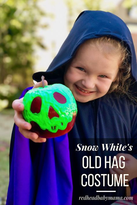 Just one bite, sweetie! You'll die over this Snow White Old Hag Costume direct from the Evil Queen's potion cup. Pair with my poison apple prop for Halloween. Old Hag Costume, Hag Costume, Redhead Baby, Disney Thanksgiving, Disney Marathon, Disney Diy Crafts, Old Hag, Boutique Outfits, Poison Apple