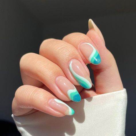 Teal Acrylic Nails, Wave Nails, Teal Nails, Pastel Nails Designs, Turquoise Nails, Nails Purple, Pastel Nails, Nails Simple, Minimalist Nails