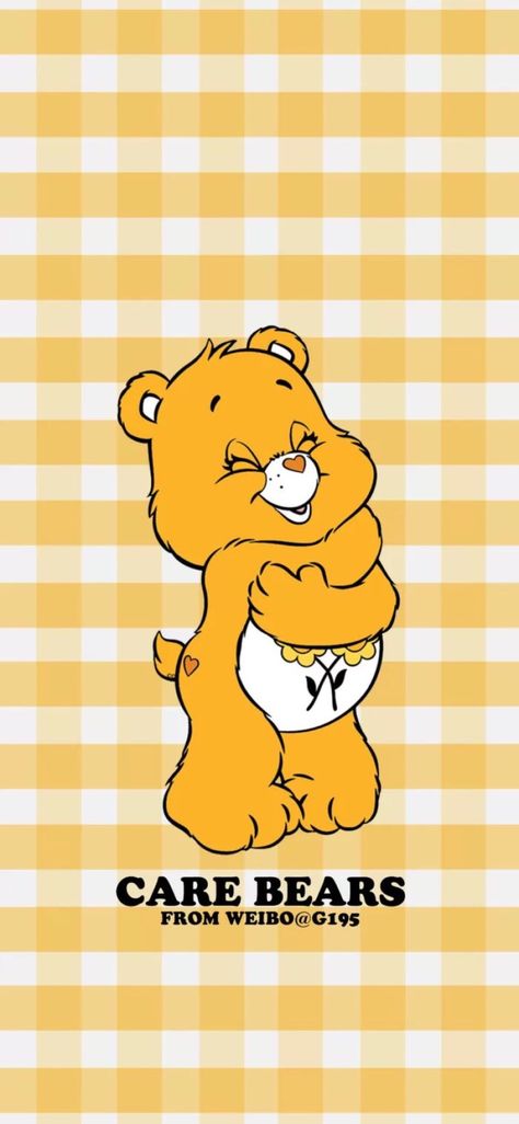 Yellow Care Bear Wallpaper, Yellow Care Bear, Hello Bear, Care Bear Birthday, Disney Characters Wallpaper, Care Bears Cousins, Bear Pictures, Hello Kitty Pictures, Iphone Wallpaper Vintage