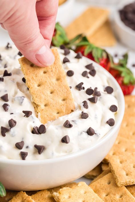 a cracker dipped in a bowl of Booty Dip. Bootie Dip, Recipes Using Cream Cheese, Cheese Dip Mexican, Easy Dessert Dips, Cracker Dip, Butterbeer Recipe, Chocolate Covered Cherries, Ice Cream Candy, Marshmallow Creme