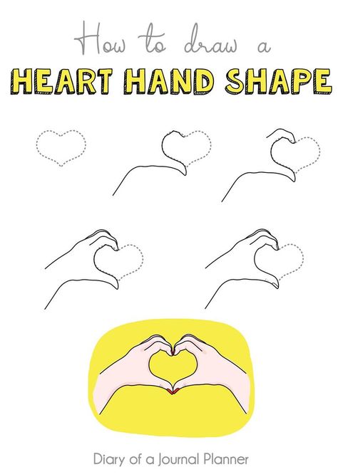 How to draw a hand making a heart shape, heart hand shape, hand drawing heart shape, hand in heart shape drawing, heart shape hand drawn, hand in shape of heart drawing. Hand Heart Drawing Tutorial, Doodles Step By Step, Draw Hearts, Hands Making A Heart, Happy Birthday Doodles, Anime Mouth, Valentines Day Doodles, Shape Drawing, Art Elementary