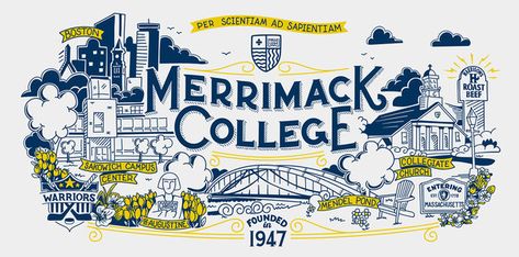 Choosing a College Close to My Home Higher Education Design, Merrimack College, Choosing A College, Doodle Wall, College Walls, Doodle Art Journals, Bedroom Murals, Office Branding, Contemporary Illustration