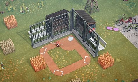 Steph on Instagram: “Baseball Field take 2! 😂 Thank you to Julien for requesting a bigger baseball field, its definitely not insanely bigger BUT bigger that my…” Acnh Cottagecore, Baseball Diamond, Baseball Park, Island Park, Base Design, Island Design, Animal Crossing Qr, Last Post, Story Highlights