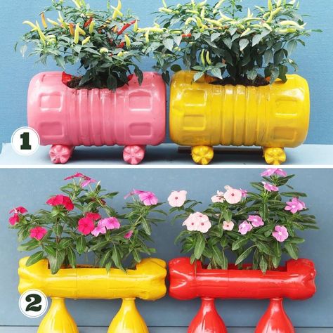 Simple ideas to create flower pots from plastic bottles 😍 | flowerpot, plastic bottle | Simple ideas to create flower pots from plastic bottles 😍 | By DIY Balcony Garden Plastic Bottle Pot Design, Planters Using Plastic Bottles, Plastic Bottle Pot, Plant Pot From Plastic Bottle, Flower Pot From Plastic Bottle, Diy Balcony Garden, Water Bottle Flowers, Diy Balcony, Plants In Bottles