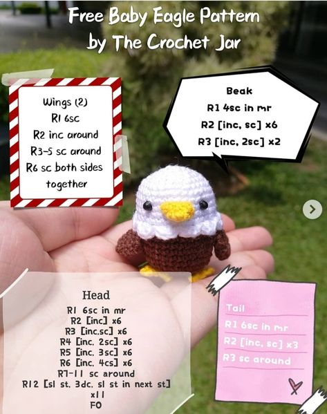 Crochet Bald Eagle Pattern Free, Bald Eagle Crochet Pattern Free, Eagle Amigurumi Free Pattern, Eagle Crochet Pattern Free, Crochet Bird Patterns Free Amigurumi, Crochet Eagle Pattern Free, Bald Eagle Crochet Pattern, Instagram Edit, Easy Crochet Animals