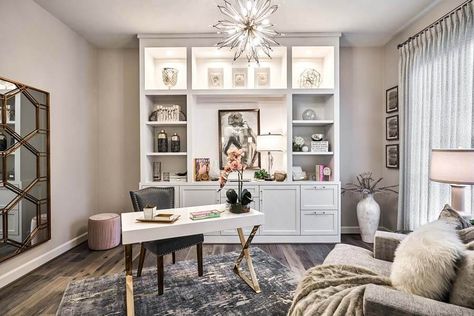 Havenly Office, Art Deco Home Office, Design Office Interior, Transitional Office, Contemporary Office Design, Best Home Office, Home Office Decorating Ideas, Feminine Home Offices, Zen Den