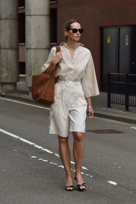 How to Style Bermuda Shorts for a Polished Look | Wardrobe Icons How To Wear Bermuda Shorts, How To Style Bermuda Shorts, Anouk Yve, Bermuda Pants, Summer Suit, Shorts Outfit, Pants Style, Beach Wear Dresses, Summer Suits