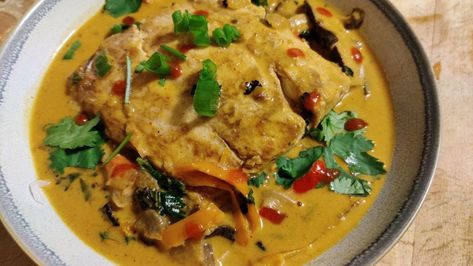 Flash Grilled Mahi Mahi in a Thai Coconut Curry Broth | Eat the Heat Spicy Coconut Curry, Coconut Fish Curry, Curry Broth, Grilled Mahi Mahi, Mahi Mahi Recipes, Thai Coconut Curry, Coconut Fish, Whole30 Dinner Recipes, Gluten Free Main Dishes