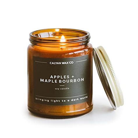 Calyan Wax Soy Wax Candle, Apples & Maple Bourbon Scented Candle for The Home | Premium Candle with Essential Oils | 7.2 oz 57 Hour Burn | Soy Candle in Amber Glass Jar | Aromatherapy, Gift Leather Scented Candle, Maple Bourbon, Apple Maple, Amber Glass Jars, Aromatherapy Gifts, Amber Jars, Natural Soy Wax Candles, Tropical Drink, Natural Soy Candles