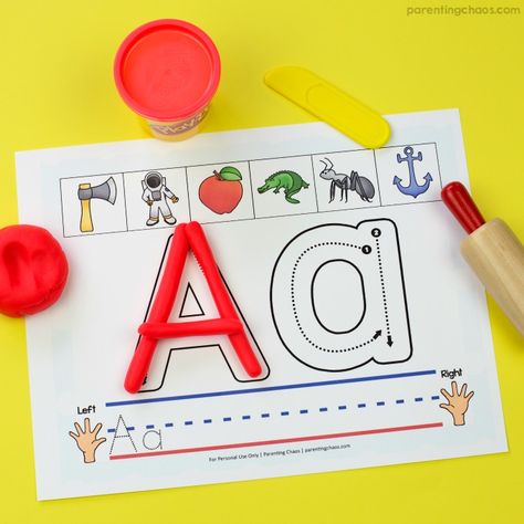 Alphabet Play Dough Mats (with Free Printable Included) Playdough Letter Mats, Play Doh Letters, Playdough Letters, Playdoh Mats, Play Dough Mats, Dough Mats, Aktiviti Kanak-kanak, Rainbow Writing, Playdough Mats