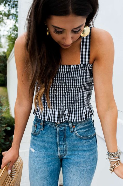 Picnic In The Park | Dress Up Buttercup Gingham Tank Top, Dede Raad, Tank Top Outfit, Maxi Dress Summer, Gingham Top, Houston Fashion, Black And White Gingham, Casual Styles, Gingham Tops