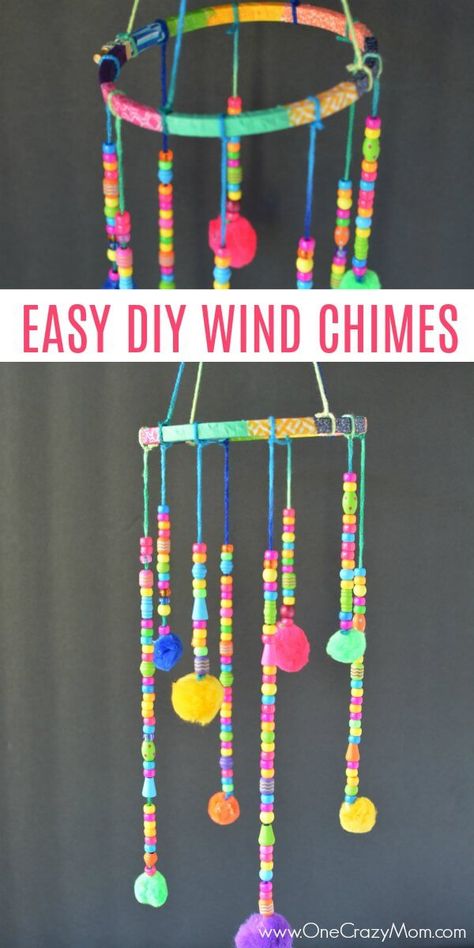 DIY wind chimes are really simple to make. Learn how to make wind chimes. It's so simple and easy. Everyone will have a blast making these pretty wind chimes. Diy Stick Windchime, Pony Bead Wind Chime, Unique Crafts For Kids, Wind Chime Craft For Kids, How To Make Wind Chimes, Handmade Wind Chimes Crafts, Wind Chimes Craft For Kids, Diy Windchime For Kids, Preschool Windchime Craft